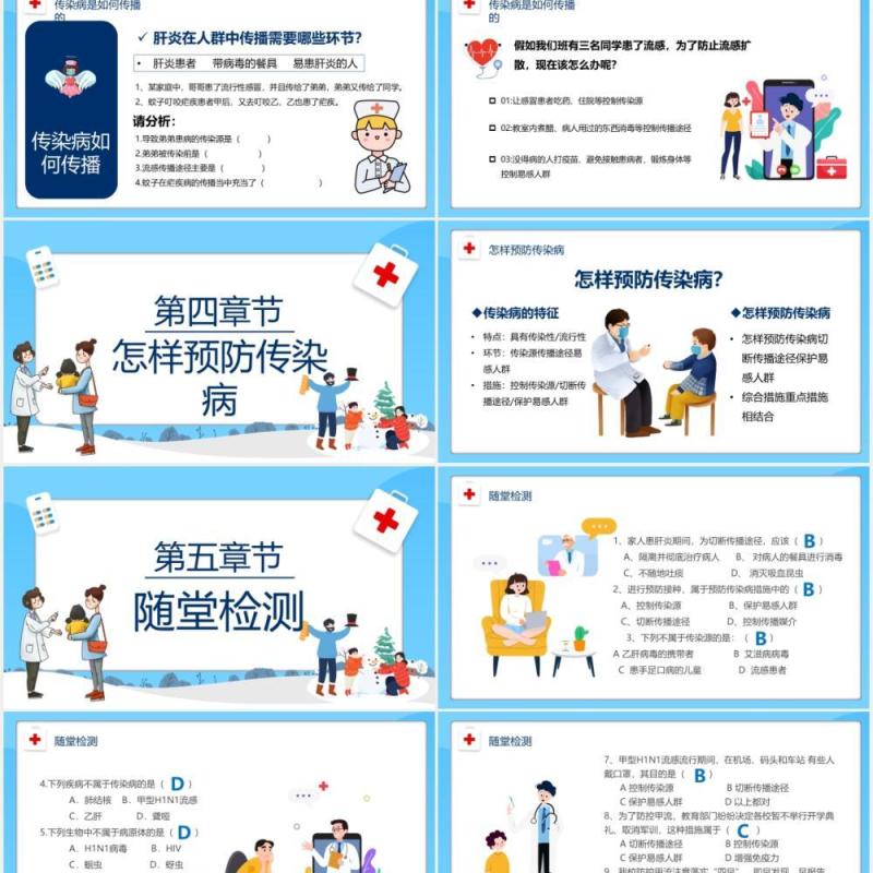 蓝色卡通风传染病预防宣传介绍课件PPT模板