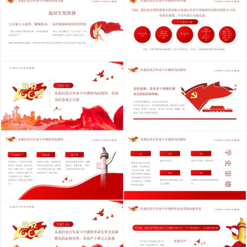 红色党政风学史崇德赓续共产党人的精神血脉教育PPT模板