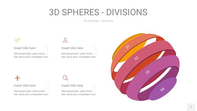 渐变紫黄色3D球体切割PPT信息图7