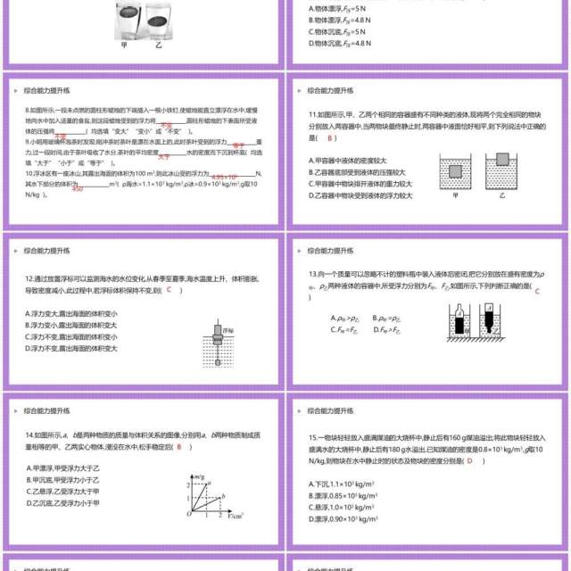 部编版八年级物理下册物体的浮沉条件课件PPT模板