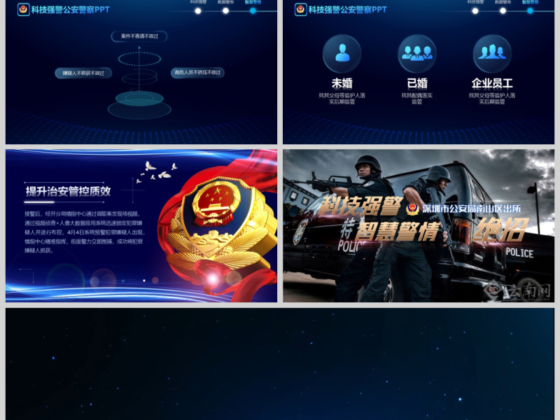 原创蓝色科技公安警察特警武警网络民警PPT