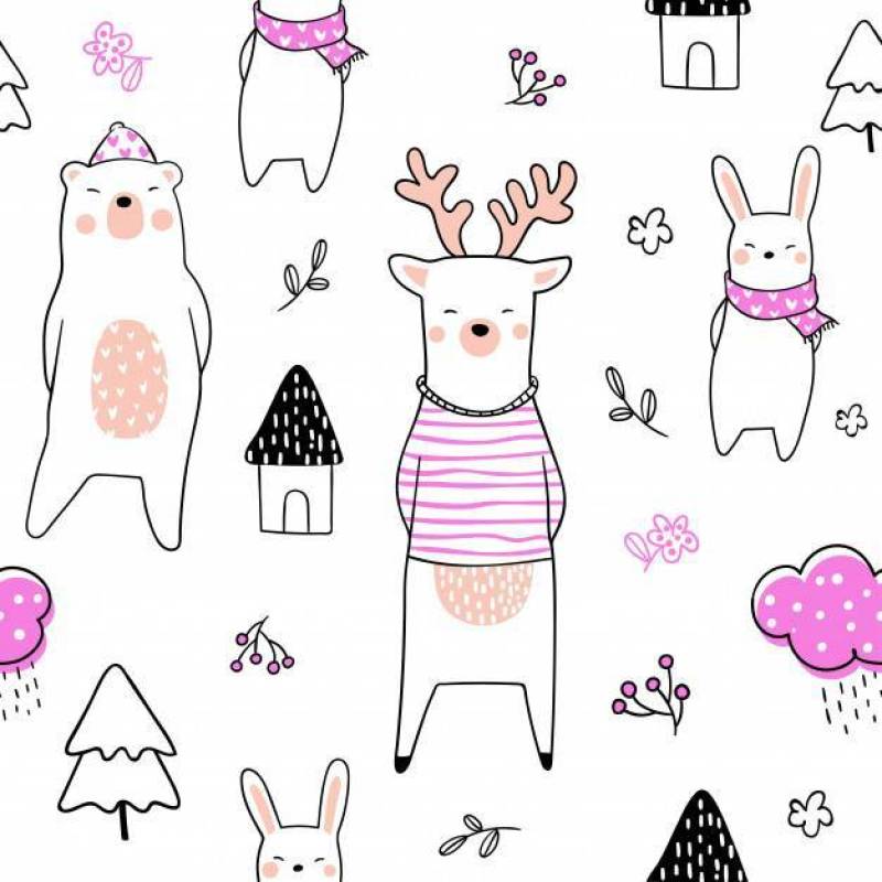 Seamless pattern background cute bear deer and rabbit