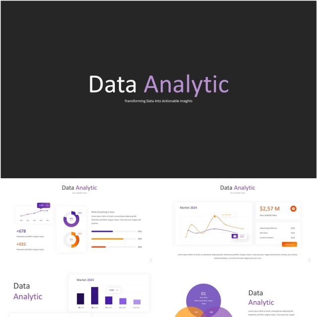 深色数据分析信息图PPT素材模板Data Analytic Powerpoint