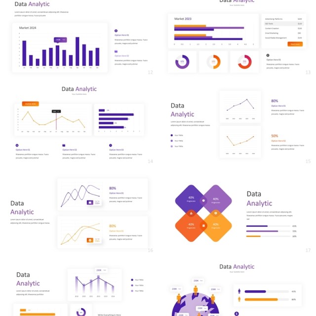 深色数据分析信息图PPT素材模板Data Analytic Powerpoint