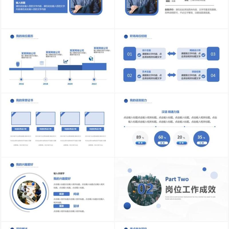 蓝色商务风岗位竞聘述职报告PPT模板