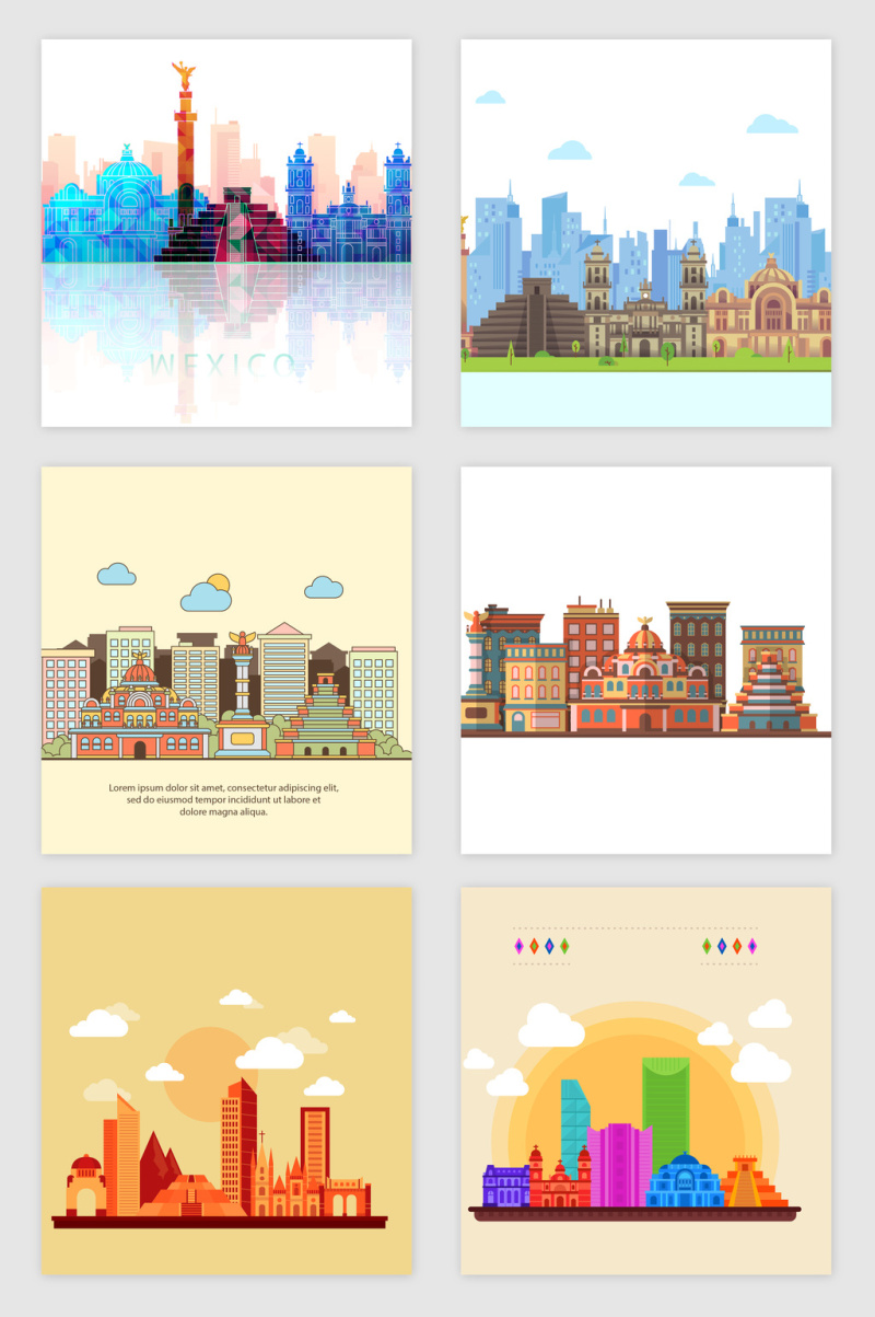 彩色城市建筑矢量素材