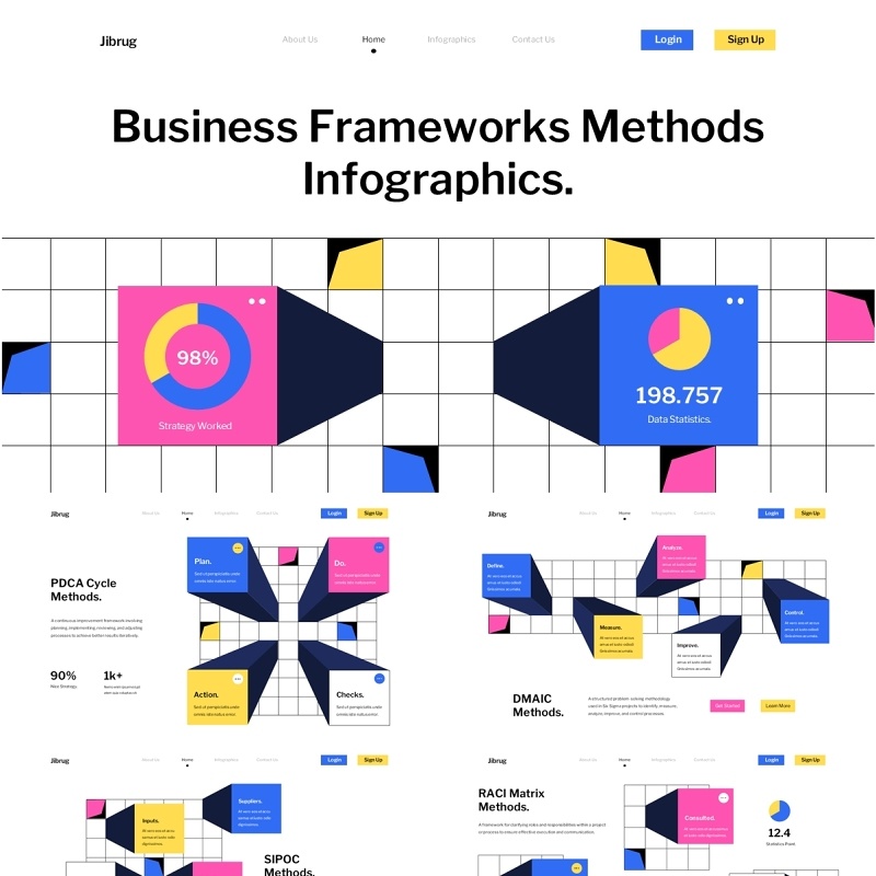 白蓝粉现代商业框架方法PPT模板素材white blue pink modern business framework methods