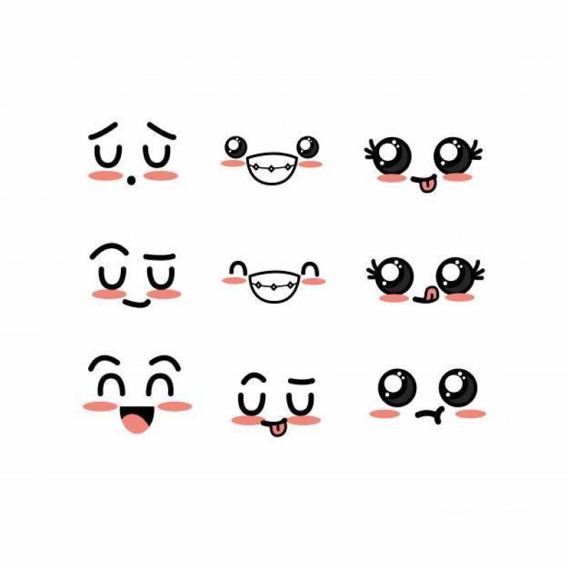 Set kawaii cute tender faces with expression
