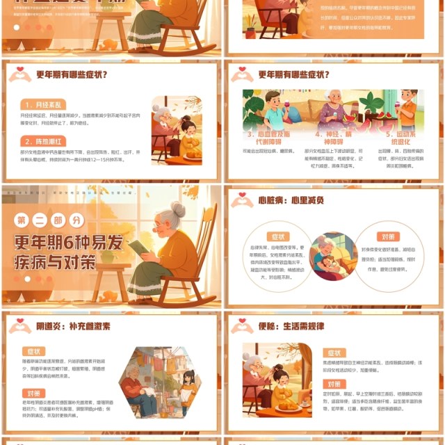 橙色插画风世界更年期关怀日介绍PPT模板 橙色插画风世界更年期关怀日介绍PPT模板