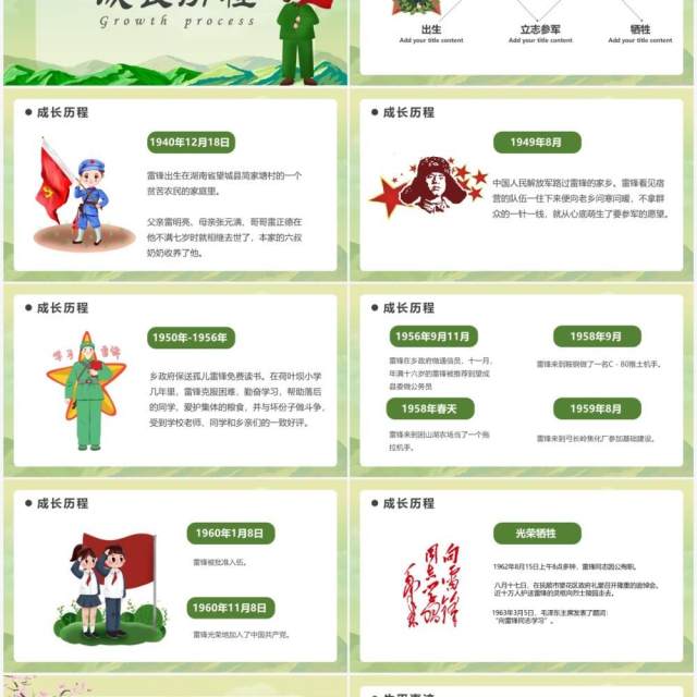 绿色卡通学雷锋日教育课件PPT模板 绿色卡通学雷锋日教育课件PPT模板