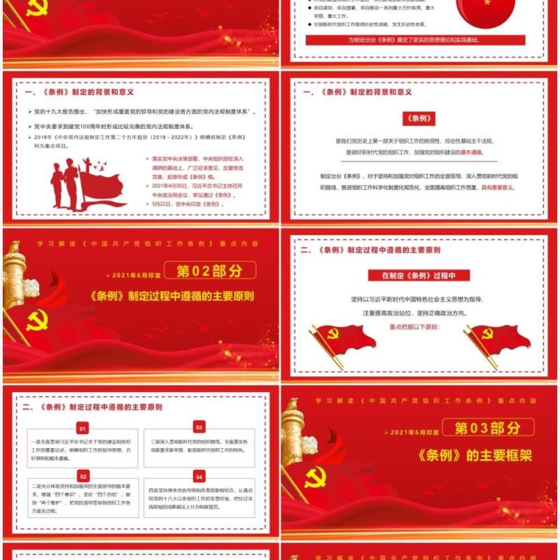 红色党政风中国共产党组织工作条例教育PPT模板