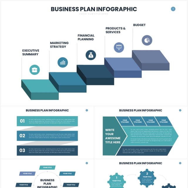 绿色系商业计划信息图表PPT素材模板Business Plan Infographics Slides Template