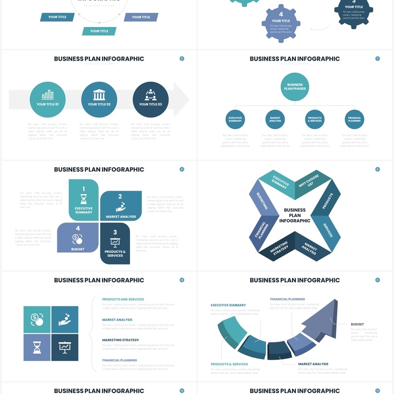 绿色系商业计划信息图表PPT素材模板Business Plan Infographics Slides Template