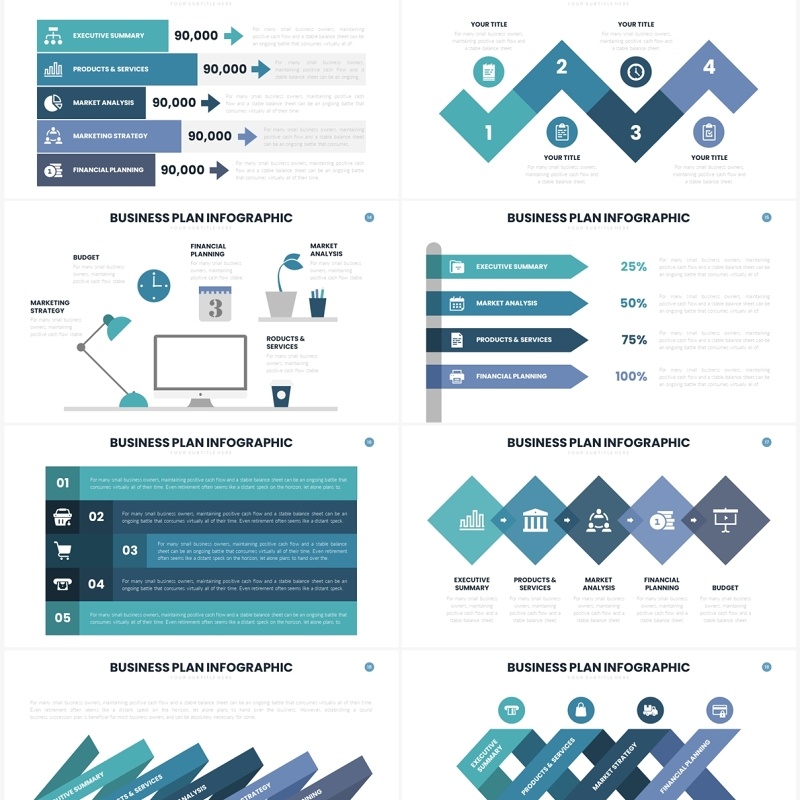 绿色系商业计划信息图表PPT素材模板Business Plan Infographics Slides Template