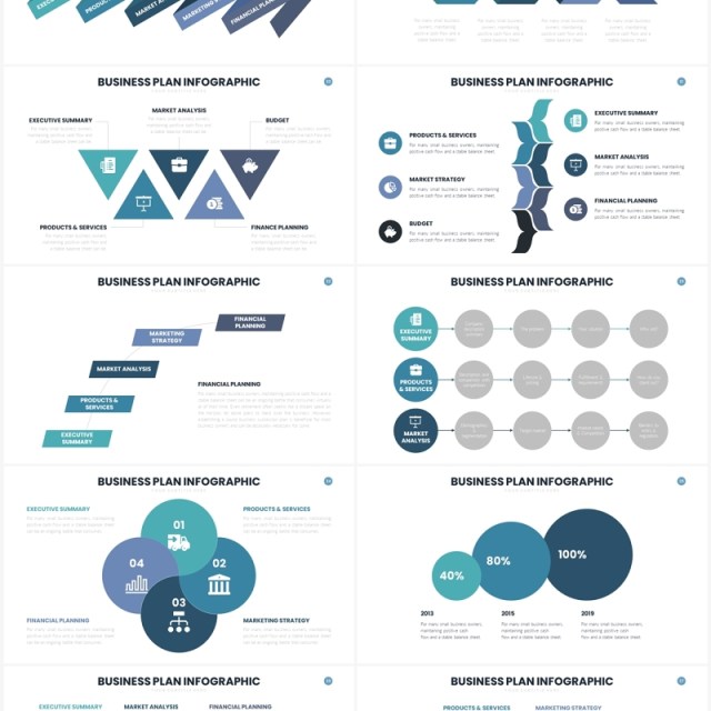 绿色系商业计划信息图表PPT素材模板Business Plan Infographics Slides Template