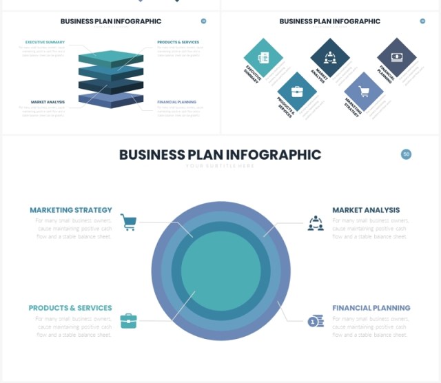 绿色系商业计划信息图表PPT素材模板Business Plan Infographics Slides Template