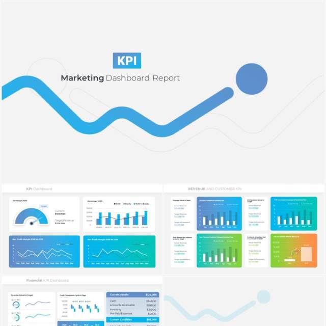 蓝色商务KPI数据分析仪表盘可视化PPT模板