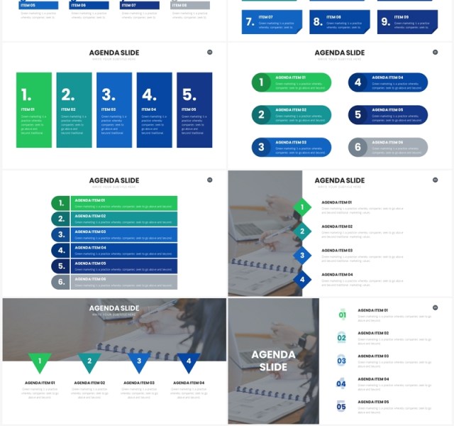 蓝绿色进程图步骤图PPT信息图素材Agenda Slides