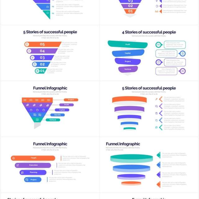 多彩创意漏斗图PPT素材unnel Powerpoint Infographics