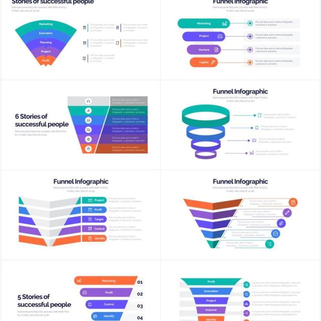 多彩创意漏斗图PPT素材unnel Powerpoint Infographics