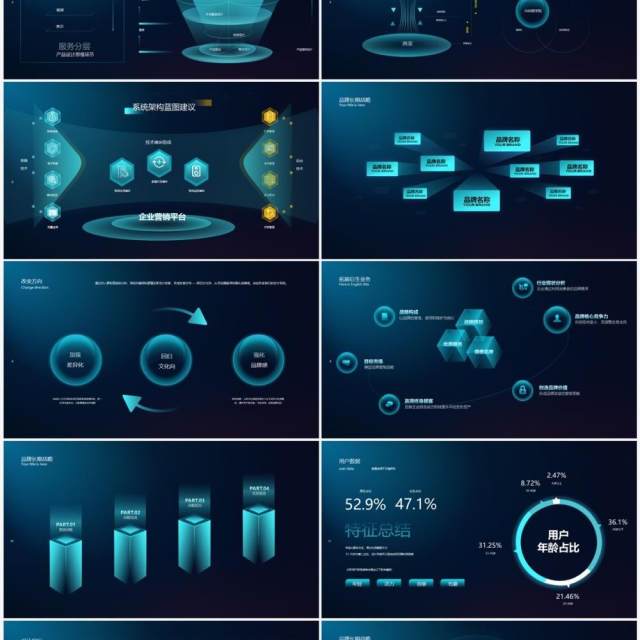 深色科技风互联网产品发布会数据模型逻辑图形PPT模板