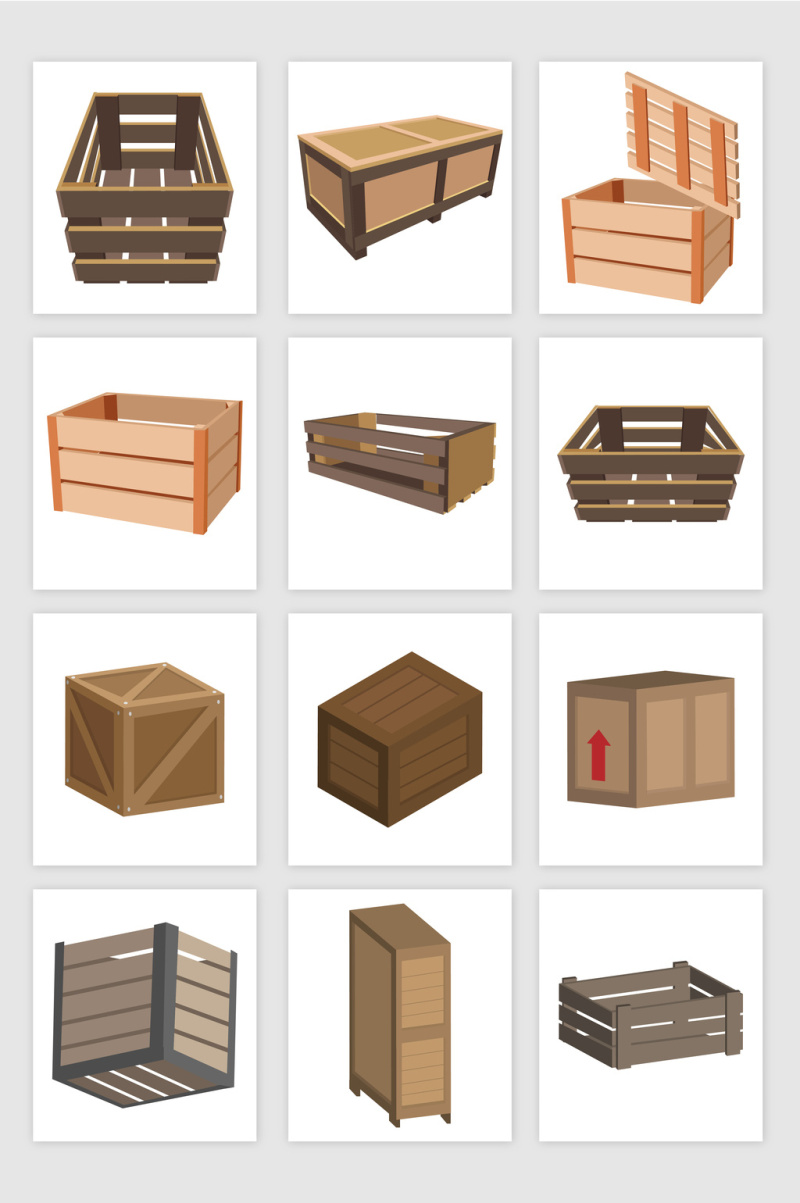 矢量运输木箱货箱素材