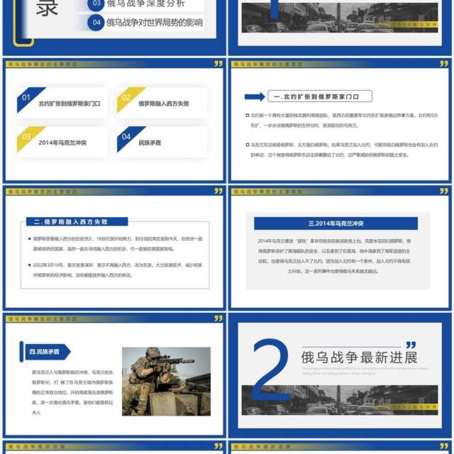 蓝色简约俄乌冲突专题学习解读PPT模板 蓝色简约俄乌冲突专题学习解读PPT模板