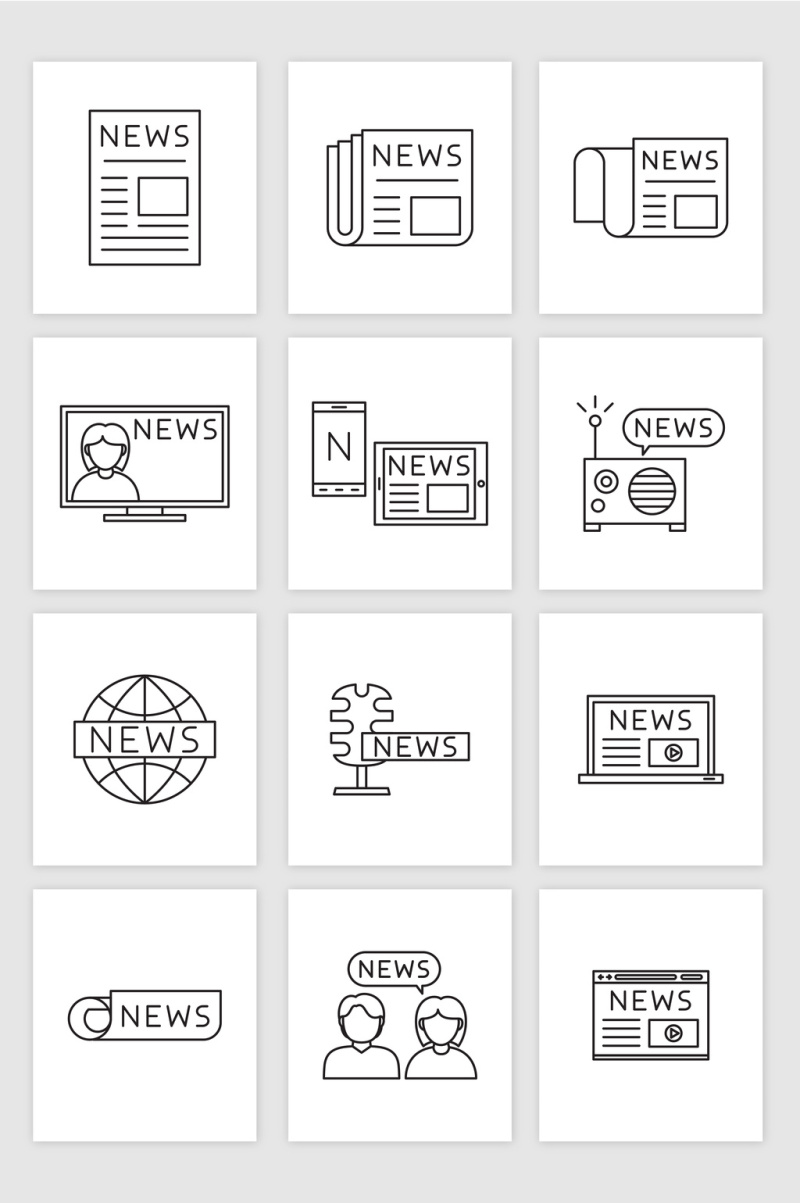 矢量线条媒体新闻报纸