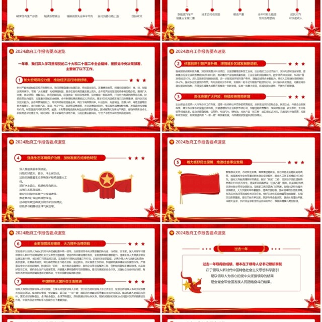 红色党政风2024年政府工作报告速览PPT模板