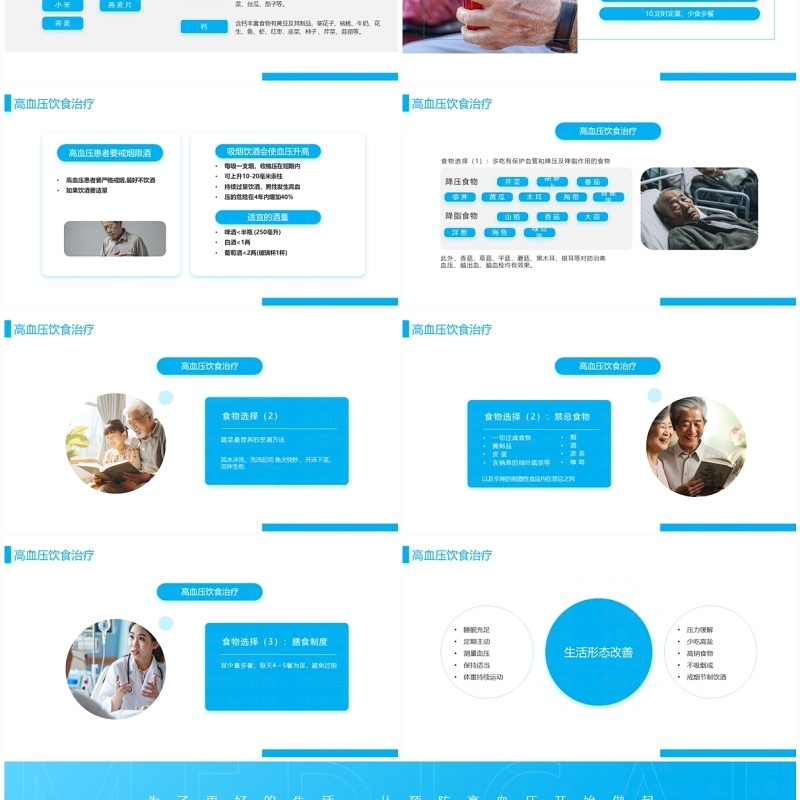 蓝色简约风高血压与饮食健康PPT模板