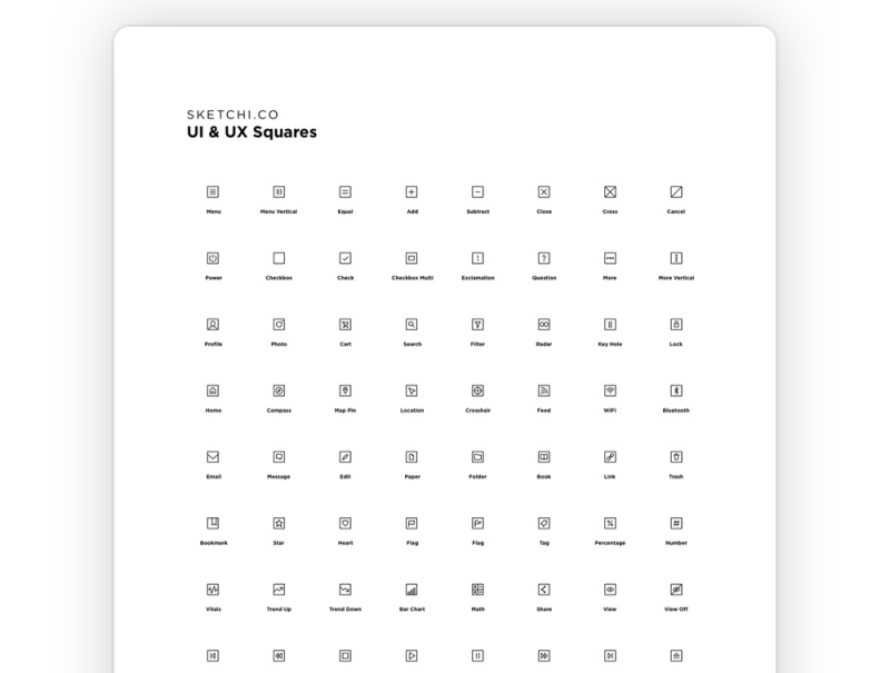 任何应用程序界面的标准图标，UI和UX Squares