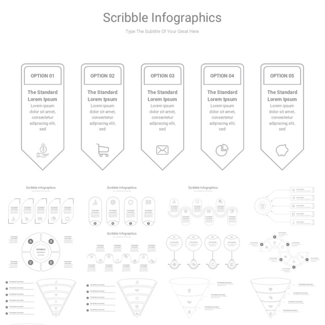 190页简洁涂鸦多用途信息图表PPT模板Scribble Infographics