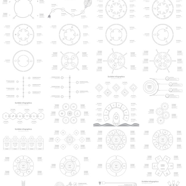 190页简洁涂鸦多用途信息图表PPT模板Scribble Infographics