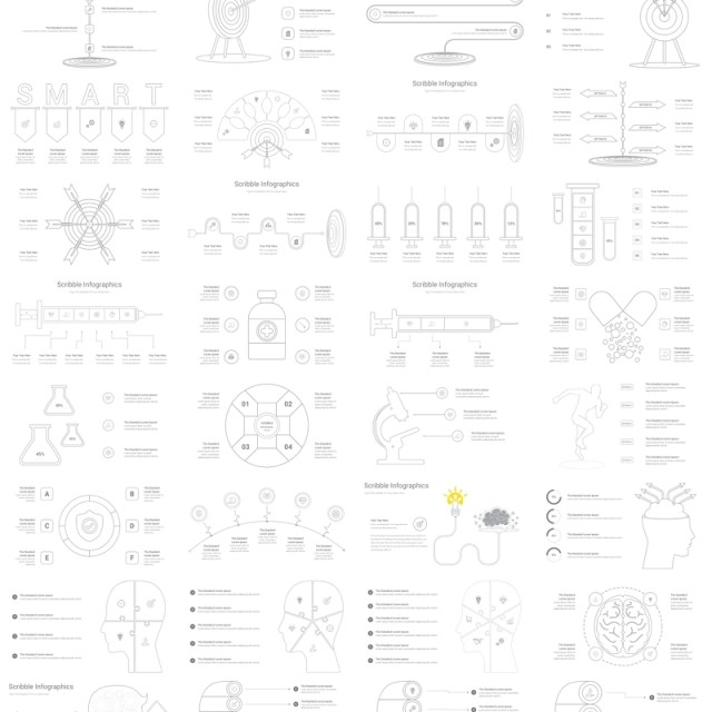 190页简洁涂鸦多用途信息图表PPT模板Scribble Infographics