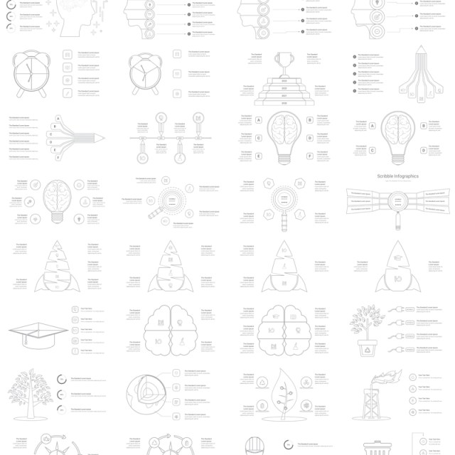 190页简洁涂鸦多用途信息图表PPT模板Scribble Infographics