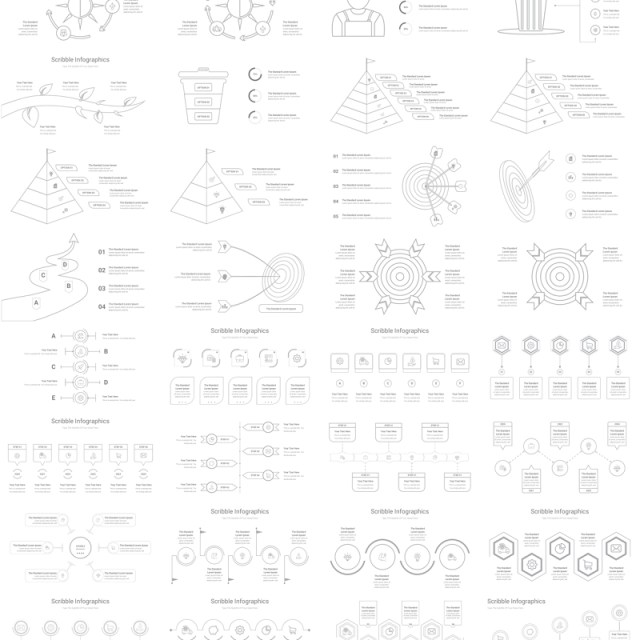 190页简洁涂鸦多用途信息图表PPT模板Scribble Infographics