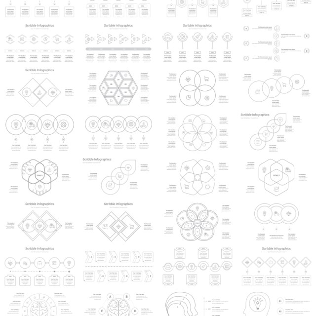 190页简洁涂鸦多用途信息图表PPT模板Scribble Infographics