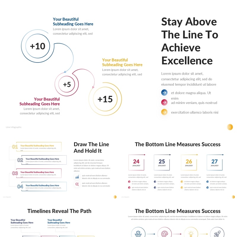 线形信息图表PPT模板Line Infographic