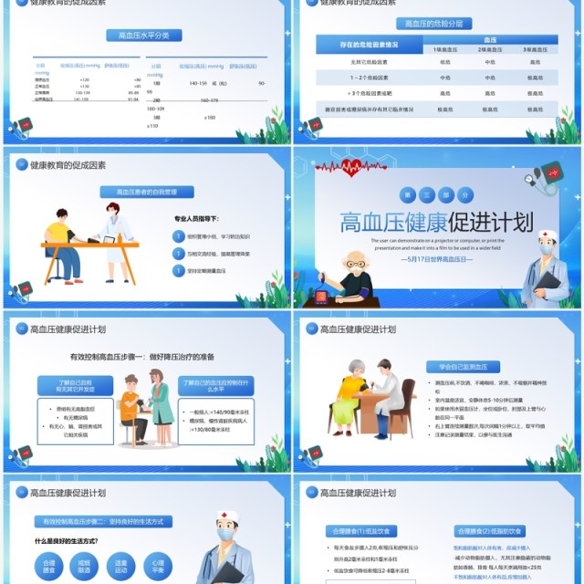 蓝色卡通风高血压健康教育PPT模板 蓝色卡通风高血压健康教育PPT模板