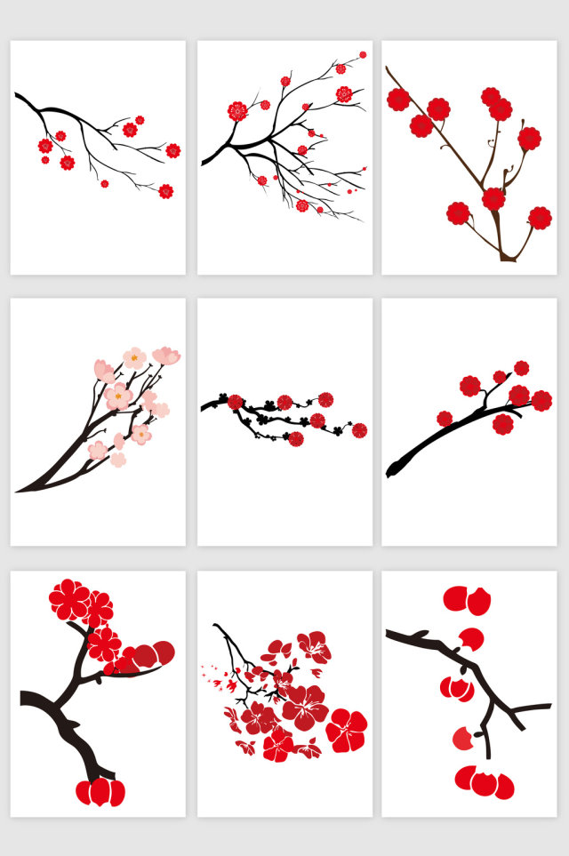 红色梅花树枝矢量素材 红色梅花树枝矢量素材