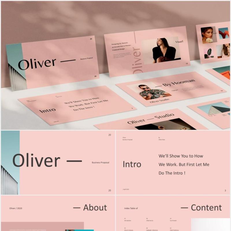时尚简约图片排版设计摄影集展示PPT模板Oliver Powerpoint