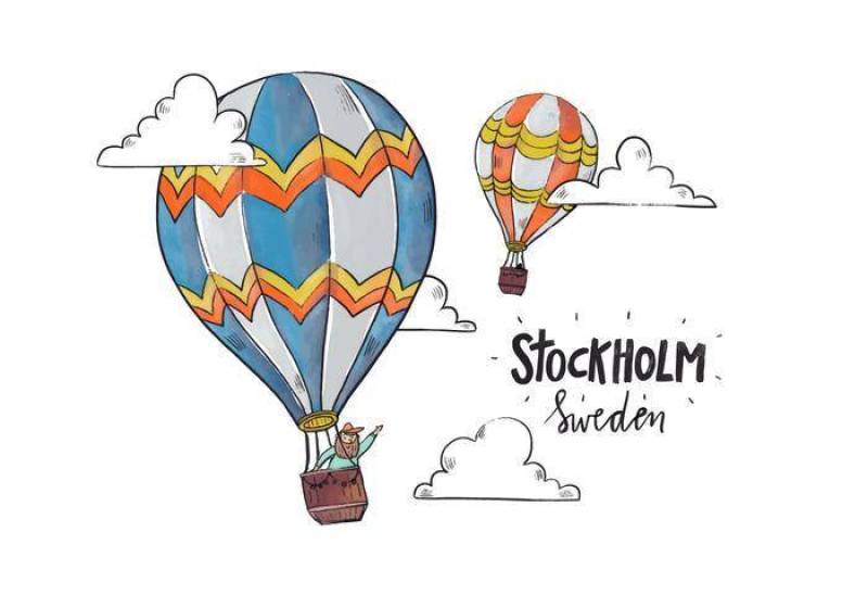 斯德哥尔摩五颜六色的热气球与云彩矢量