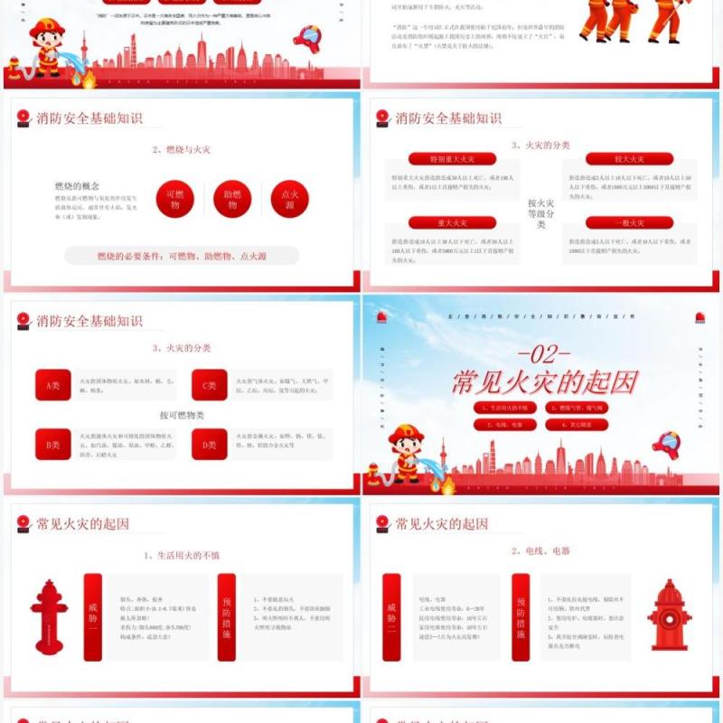 红色简约风强化消防宣传普及消防知识讲座PPT模板