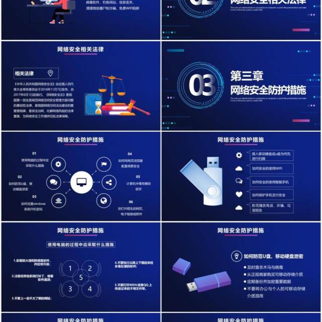 2021蓝色科技网络安全宣传教育通用PPT模板