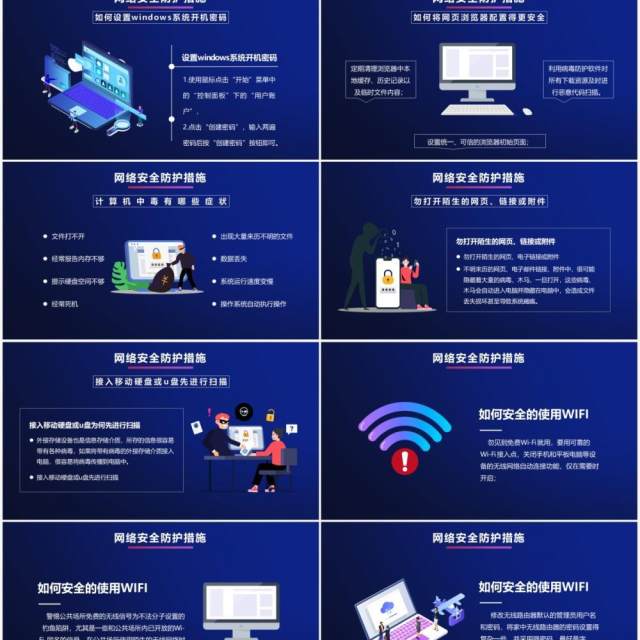 2021蓝色科技网络安全宣传教育通用PPT模板