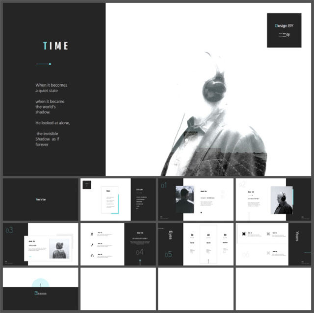 《经年之眸》黑白简约艺术创意ppt模板
