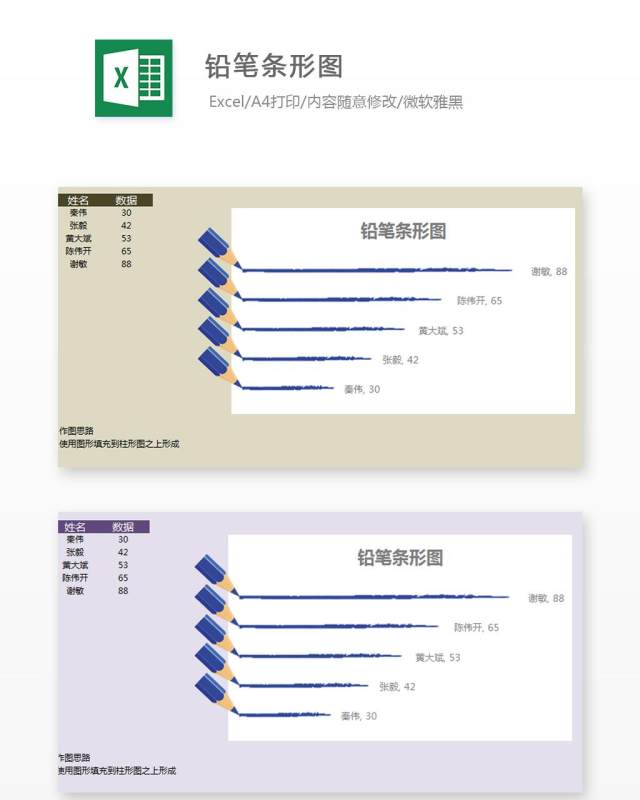 铅笔条形图Excel表格模板