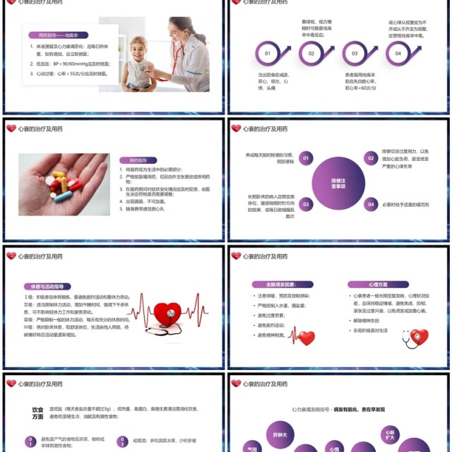 紫色插画风心力衰竭健康教育PPT模板