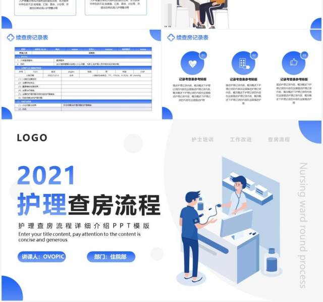 简约扁平化护理查房流程详细介绍PPT模板 简约扁平化护理查房流程详细介绍PPT模板