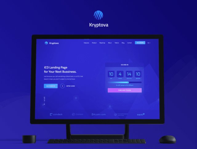 ICO登陆页面，ICO比特币和加密货币模板，Kryptova ICO登陆页面